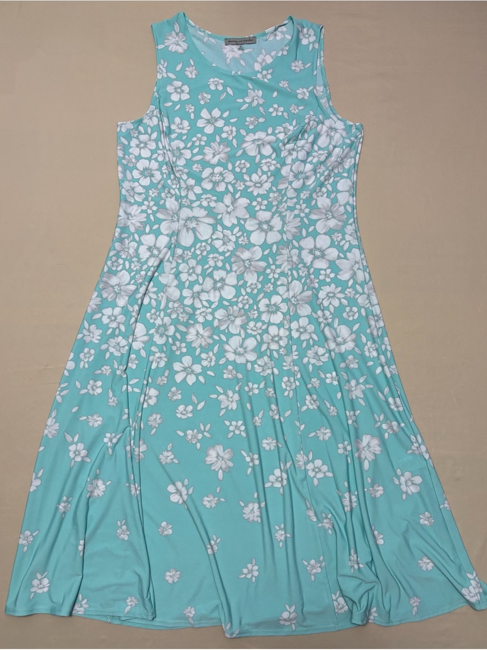 Danny & Nicole Mint Green Floral Sleeveless Midi Dress Women's Size XL